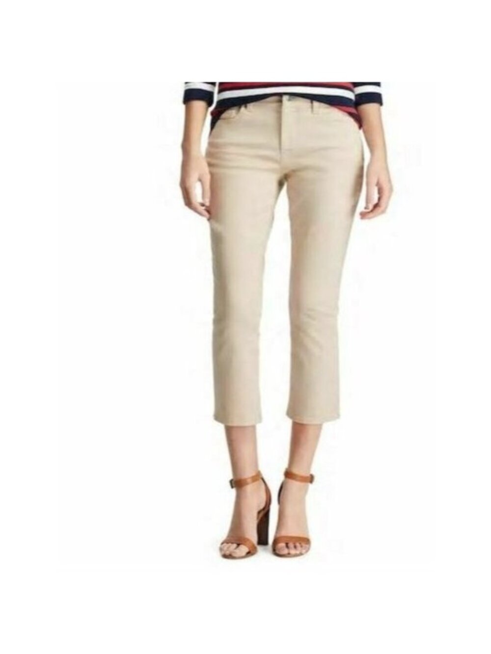 Chaps Women's Slimming Mid Rise Denim Capri Pant, Beige, Size 10